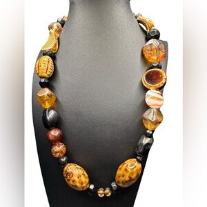 Yousi Ceramic Glass Necklace Creamy Browns Autumnal Textured Chunky Speckled